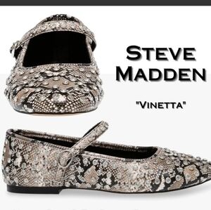 Steve Madden Vinetta Jeweled Snakeskin Mary Jane Flats - Black/Tan/Cream